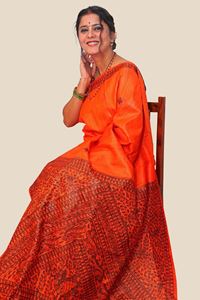 Picture of Hand Woven Katiya Tussar Saree with  hand-painted Madhubani artwork