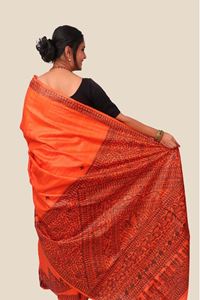 Picture of Hand Woven Katiya Tussar Saree with  hand-painted Madhubani artwork