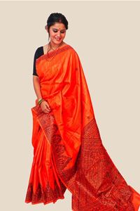 Picture of Hand Woven Katiya Tussar Saree with  hand-painted Madhubani artwork