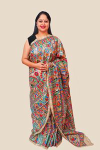 Picture of GHICHA TUSSAR SILK HAND PAINTED MADHUBANI ARTWORK SAREE