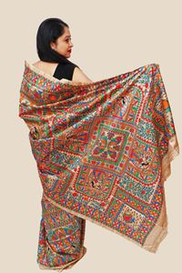 Picture of GHICHA TUSSAR SILK HAND PAINTED MADHUBANI ARTWORK SAREE