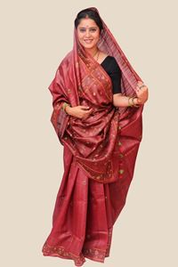 Picture of REDISH BROWN KANTHA STITCHED TUSSAR SILK SAREE