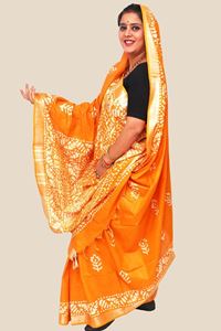 Picture of YELLOW BATIK PRINT KHADI COTTON SAREE