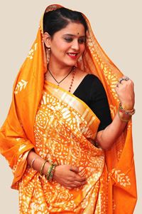 Picture of YELLOW BATIK PRINT KHADI COTTON SAREE