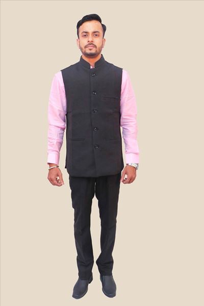 Picture of Black Fine Cotton Plain Bandi for Men