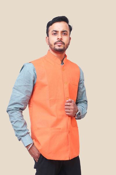 Picture of Orange Fine Cotton Plain Bandi for Men