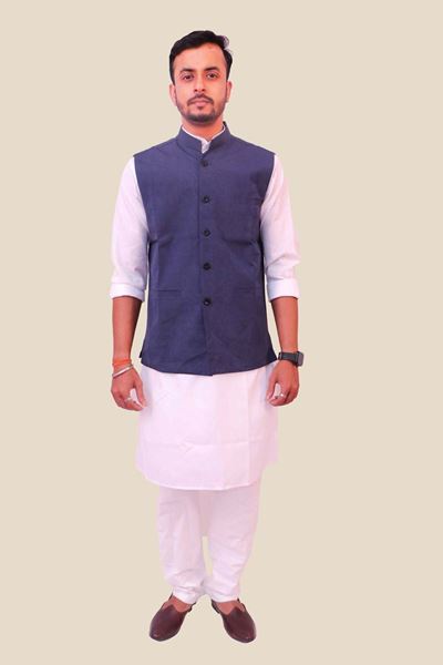 Picture of Navy Blue Fine Cotton Plain Bandi for Men