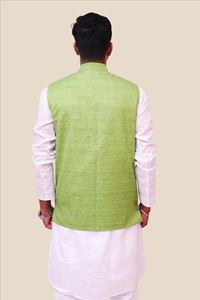Picture of Pure Khadi Solid Green Nehru Bandi for Men