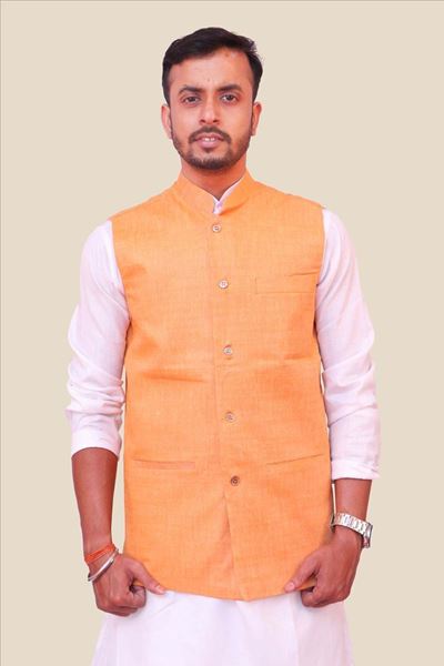 Picture of Mustard Yellow Khadi Nehru Bandi for Men