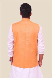Picture of Mustard Yellow Khadi Nehru Bandi for Men