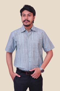 Picture of Textured Blue Regular Fit Men’s Khadi Shirt