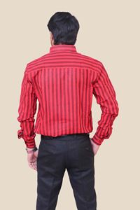 Picture of Red-Maroon striped Regular Fit Men’s Khadi Shirt