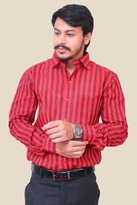 Picture of Red-Maroon striped Regular Fit Men’s Khadi Shirt