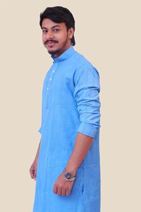 Picture of Blue Khadi Cotton Kurta in Blue Color