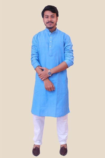 Picture of Blue Khadi Cotton Kurta in Blue Color