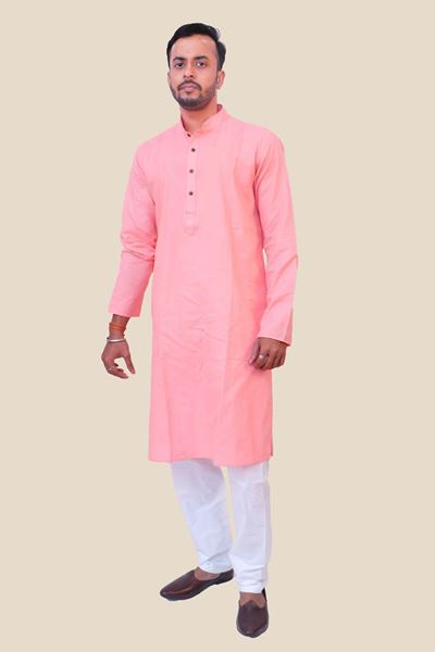 Picture of Peach Khadi Cotton Kurta