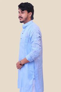 Picture of Blue Khadi Cotton Kurta in Blue Color