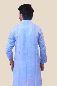 Picture of Blue Khadi Cotton Kurta in Blue Color