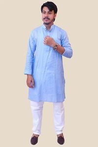 Picture of Blue Khadi Cotton Kurta in Blue Color