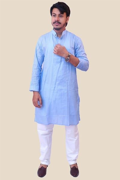 Picture of Blue Khadi Cotton Kurta in Blue Color