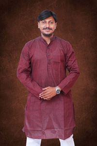 Picture of Maroon Striped Khadi Cotton Kurta for Men