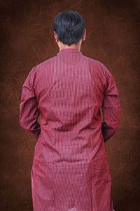 Picture of Maroon Striped Khadi Cotton Kurta for Men