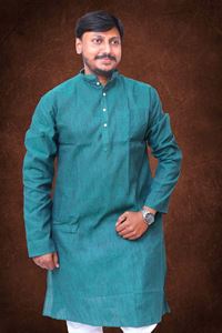 Picture of Teal Blue Khadi Cotton Kurta for Men
