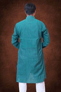 Picture of Teal Blue Khadi Cotton Kurta for Men