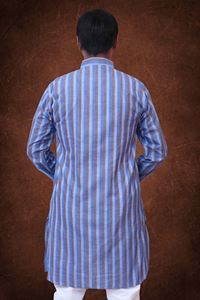 Picture of Blue Striped Khadi Cotton Kurta for Men