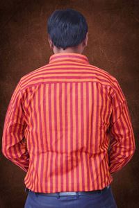 Picture of Red-Orange striped Regular Fit Men’s Khadi Shirt