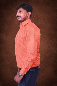 Picture of Orange square striped Regular Fit Men’s Khadi Shirt