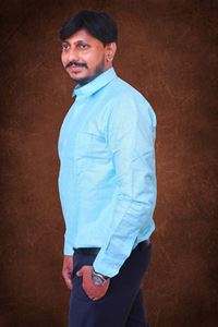 Picture of Sky blue textured  Regular Fit Men’s Khadi Shirt