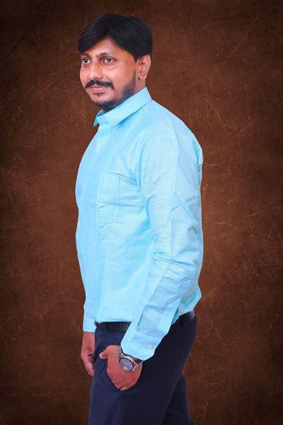Picture of Sky blue textured  Regular Fit Men’s Khadi Shirt
