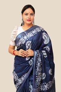 Picture of Blue Pure Silk Cotton Batik Saree