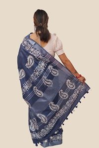 Picture of Blue Pure Silk Cotton Batik Saree