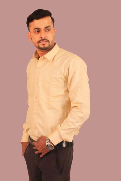 Picture of Yellow Solid Color Pure Khadi Cotton Shirt