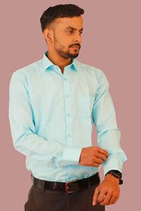 Picture of Sky Blue Solid Color Pure Khadi Cotton Shirt