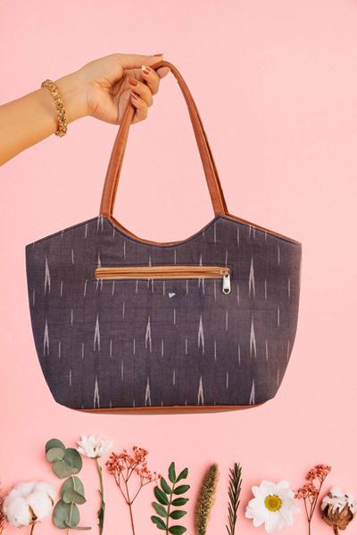 Picture of Ikat Print Ladies Hand Bags (Navy Blue Color)