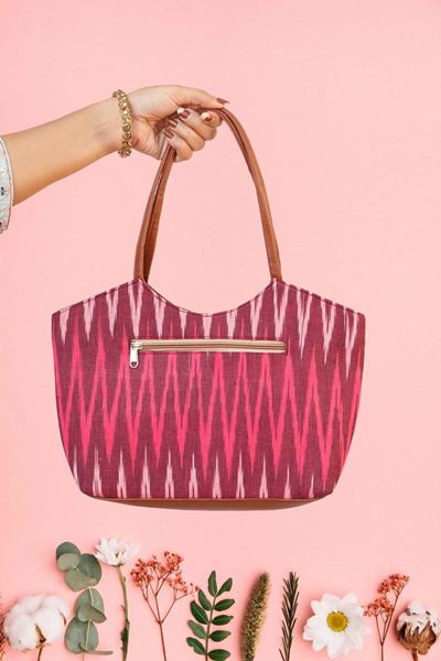 Picture of Ikat Print Ladies Hand Bags (Red Color)