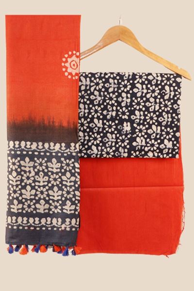 Picture of Unstitched  Silk Salwar Suit Piece Material in Orange & Blue color