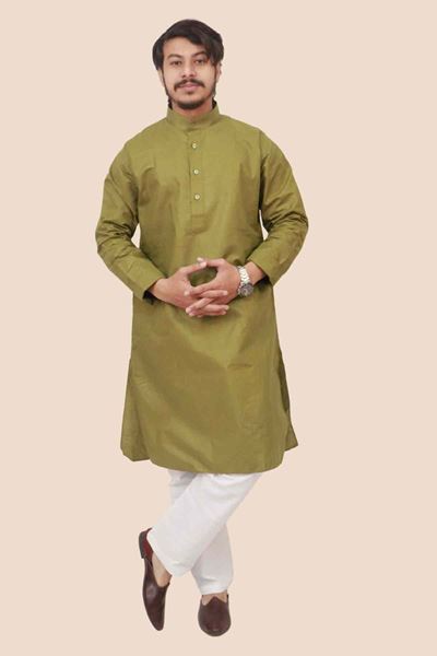 Picture of Bihar Khadi Olive Green Cotton Kurta