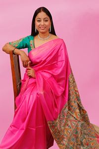 Picture of SOLID PINK REFINE TUSSAR HAND PAINTED SAREE