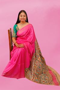 Picture of SOLID PINK REFINE TUSSAR HAND PAINTED SAREE