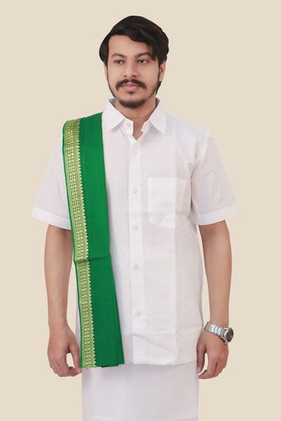 Picture of Bihar Khadi Green Angawastram with Golden border
