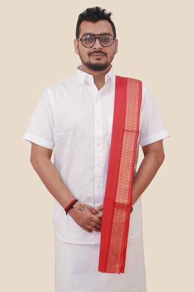 Picture of Bihar Khadi Red Angawastram with Golden border
