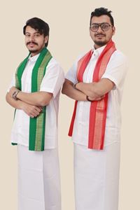 Picture of Bihar Khadi Red Angawastram with Golden border