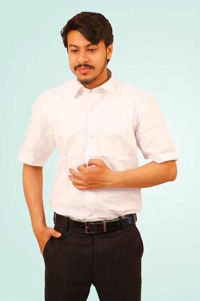 Picture of Solid White Color Pure Khadi Half Shirt