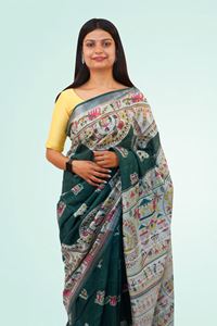 Picture of Bihar Khadi Warli Print Cotton Saree in Dark Blue Color