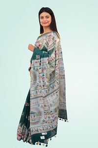 Picture of Bihar Khadi Warli Print Cotton Saree in Dark Blue Color