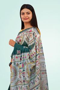 Picture of Bihar Khadi Warli Print Cotton Saree in Dark Blue Color
